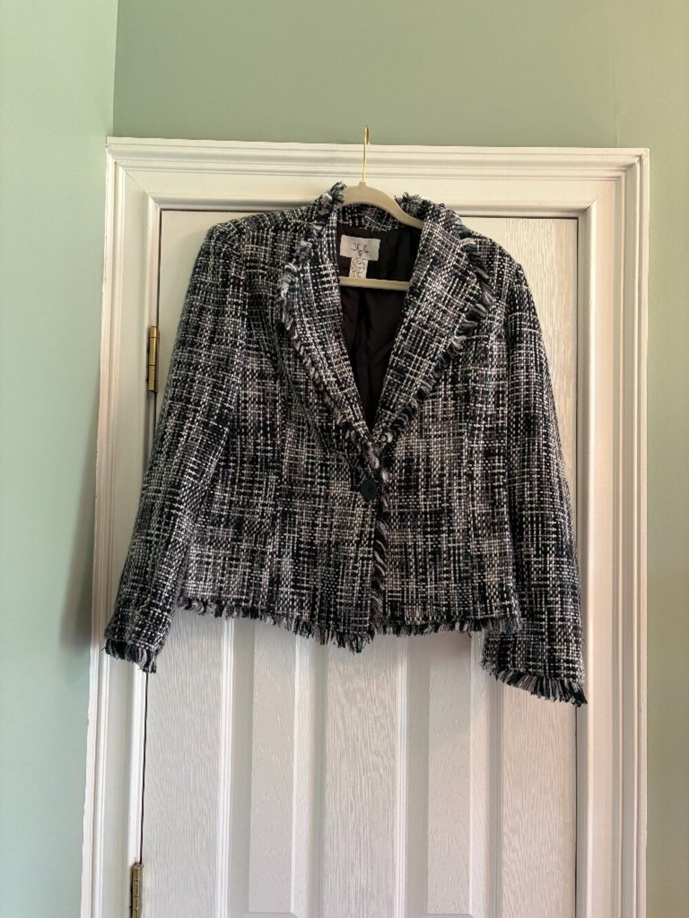 Versailles Black White Tweed Fringed Jacket Size 8